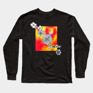 Flowers are Life Painting in Orange Red Yellow Watercolor Long Sleeve T-Shirt